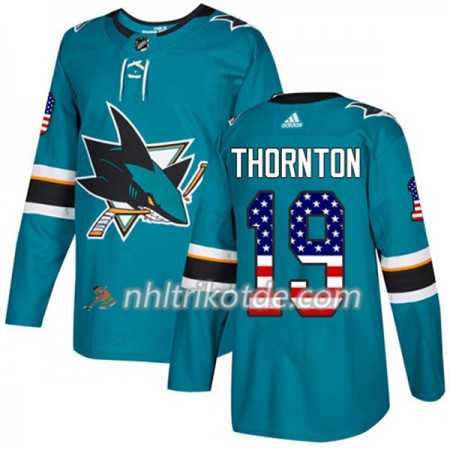 San Jose Sharks Trikot Joe Thornton 19 Adidas 2017-2018 Teal USA Flag Fashion Authentic - Herren